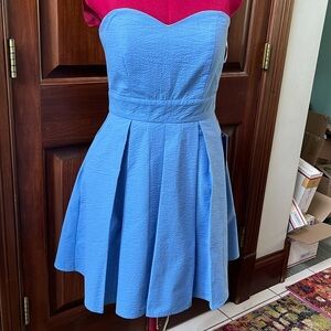 Lauren James  Corbin Dress Delta blue NWT strapless  tie back pleated skirt Sz S